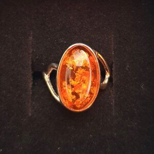 Vintage 925 Sterling Silver Honey Baltic Amber Cocktail Ring